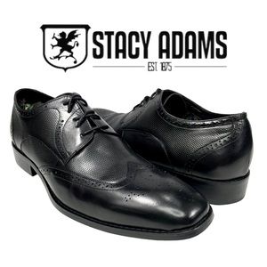 Stacy Adam Men’s 11.5 M Black Wing Tip Leather Oxford‎ Derby Lace Up Shoes